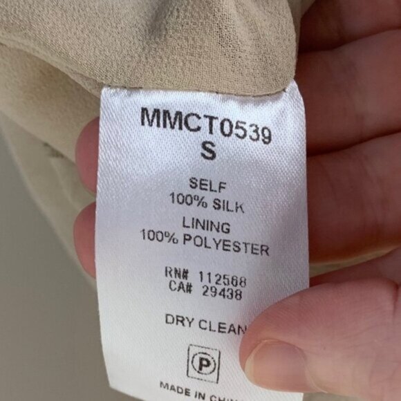 Miss Me MM Couture Silk Blouse Pleated Short Sleeve Taupe Beige Size Small - Picture 8 of 10